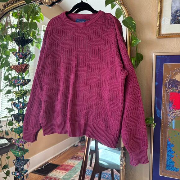 Vintage Claybrooke Raspberry Pink Diamond Sweater XL 1990s 1980s Unsiex Cottage - Picture 3 of 6